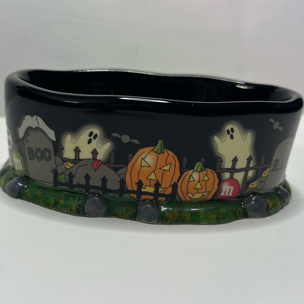 Department 56 Halloween Candy Dish M&M Ghosts Pumpkin Cemetery Dept 56 Ceramic